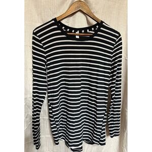 Womens Lululemon Long Sleeve Top Size 6 Yachtie Blk Striped Athletic Casual Tee